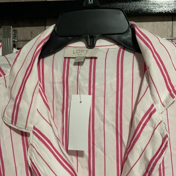 LOFT Pink Flare Striped Pajama Set Small Shorts/ Medium Shirt NEW - Picture 9 of 10